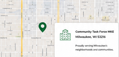 Map panel showing Community Task Force MKE in Milwaukee, WI 53216